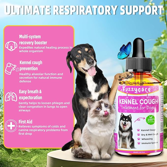 Dog Cough Treatment，Effective Kennel Cough Medicine for Dogs & Cats, Natural Kennel Cough Treatment and Allergy Relief, Herbal Drops for All Breeds & Sizes, Soothing Dog Cough Medicine