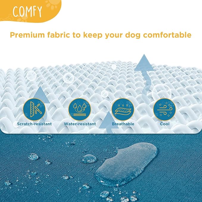 Folding Raised Dog Bed, Large Outdoor Elevated Dog Cot, Cooling Chew Proof Pet Cots Bed, Portable, Heavy Duty Up to 160 lbs, Pet Cot for Camping, Home, Dark Blue, 49"x33"x7"