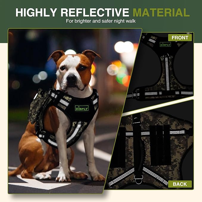 Dog Tactical Harness with Reflective Design, Breathable and Adjustable Tactical Dog Vest, No Choke Harness, Military Grade Gear for Training, Hunting, Outdoor Adventures, Camouflage M