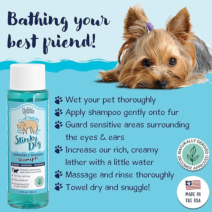 Bobbi Panter Dog Shampoo - Made in USA - All Natural Formula for Heavy Duty Deodorizing & Degreasing - Concentrated 25:1 for Professional Groomers - Fresh Clean Scent, 13 Oz