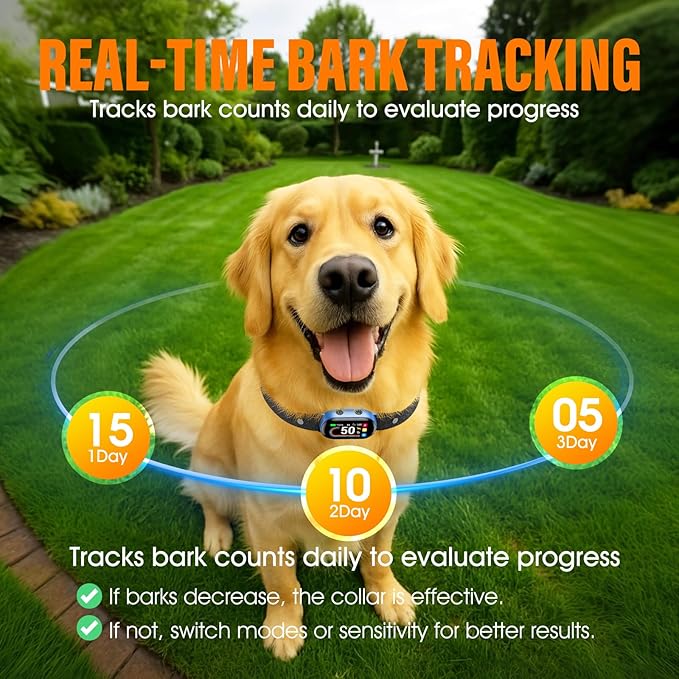 Smart Dog Bark Collar, for Small Medium Large Dogs 10-100lbs, Automatic Dog Training Collar to Decrease Barking, Anti Barking Device with 4 Training Modes, More 8 Sensitivity Levels, Blue