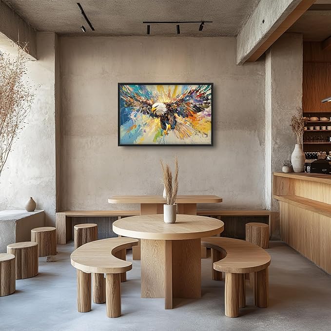 Framed Large Eagle Wall Art, Oversized Bald Wall Decor for Living Room, Colorful Wildlife Animal Canvas Painting Pictures Modern Artwork Home Decoration for Living Room Bedroom Office 36"x24"