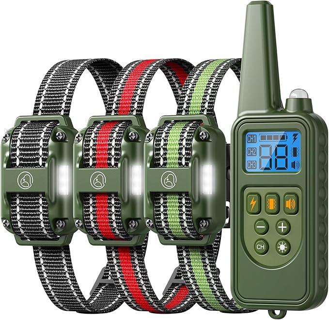 Dog Training Collar with Remote, 2600FT Range, 4 Training Modes Beep, Shake, Safe Shock, LED Light, Rechargeable IPX7 Waterproof for All Breeds Sizes, with Three Receiver Collars for 3 Dogs