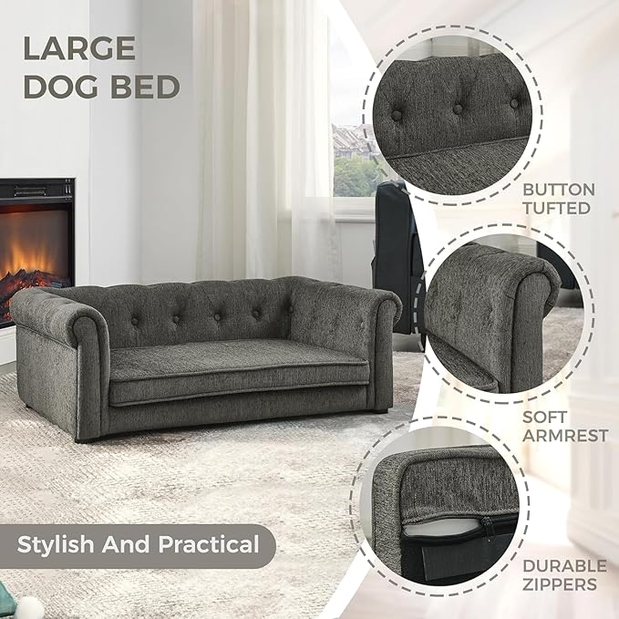 Dog Sofa Couch for Medium Dogs, 31" Memory Foam Dog Couch with Washable Fabric, Removable Cushion, Sofa Bed for Medium Dogs, Grey