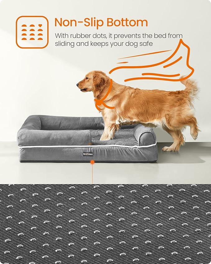 Feandrea Orthopedic Dog Bed, Large Dog Bed Waterproof, Removable Washable Cover Sofa with Non-Slip Bottom, Raised Edges, 36 x 28 x 8 Inches, Light Gray UPGW067G02
