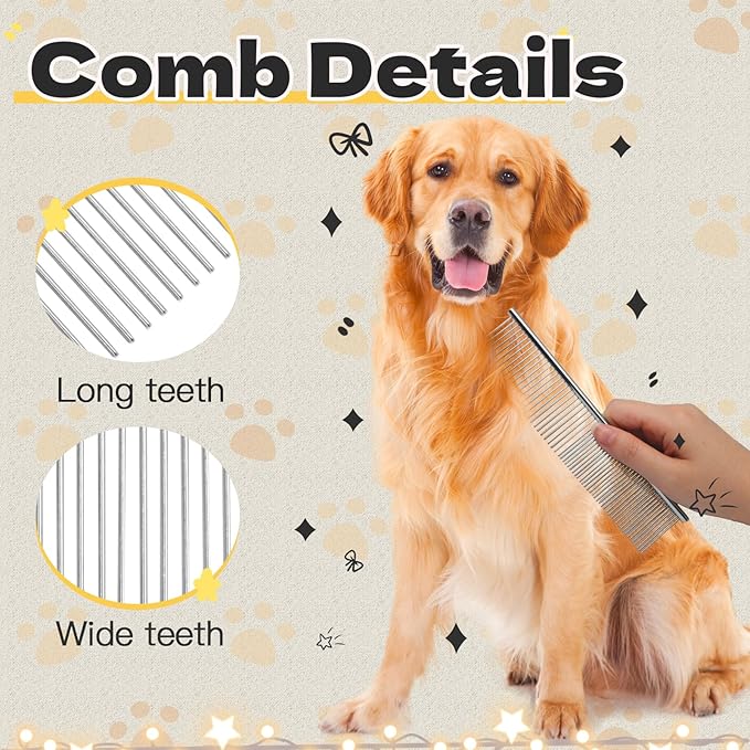 Biaungdo 2 Pcs Dog Grooming Combs Set, Metal Dog Comb for Removing Tangles and Knot, Cat Brush Grooming Tool for Long Haired Pets