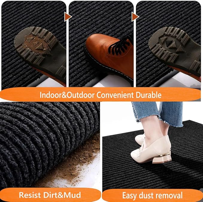 Door Floor Mat Commercial Grade Large Size 3' x 5'Heavy Duty Tough Entry Collection Slip Skid Entrance Mat with Rubber Backing Low Profile and Easy to Clean Indoor Outdoor Rug