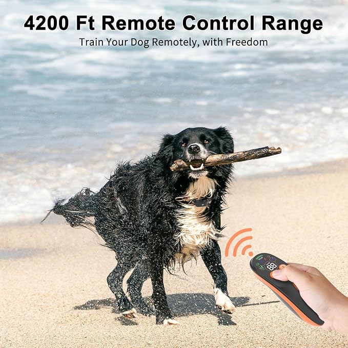 Dog Shock Collar with Remote Control - 4200 FT Remote Control Range, Color Screen Dog Training Collar with 3 Training Modes, Rechargeable Waterproof E-Collar for Dogs Training 15-125LBS