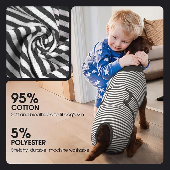 FUAMEY Dog Recovery Suit Male,Dogs Surgery Neuter Suits Puppy Spay Shirts for Female Protect Dog's Skin Anti Licking Abdominal Wounds Doggie Onesie Pet Bodysuit Alternative to Cone Gray Stripes XL