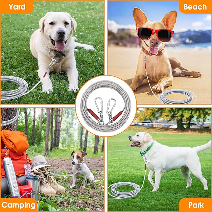 Dog Tie Out Cable for Dogs Outside Up to 125/250lbs,10/20/30/50FT Long Dog Leashe&Chains,Small-Large Dogs Runner Cable for Yard,Heavy Duty Dog Lead Line for Outdoor,Camping,Yard(250lbs 10FT, Silver)