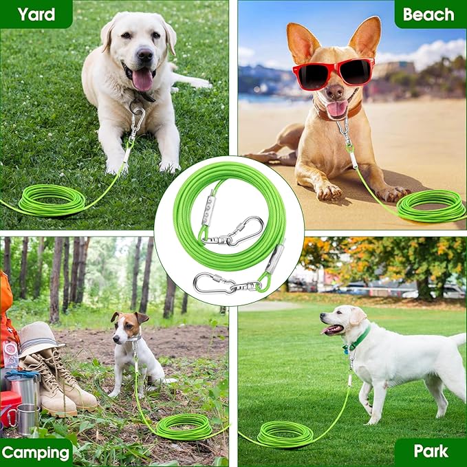 Dog Tie Out Cable for Outside,30FT Heavy Duty Dog Leash&Chains with Swivel Hook,Small-Large Dogs Runner Cable Up to 250lbs, Long Dogs Lead Line for Yard Outdoor and Camping (250lbs 30FT, Green)