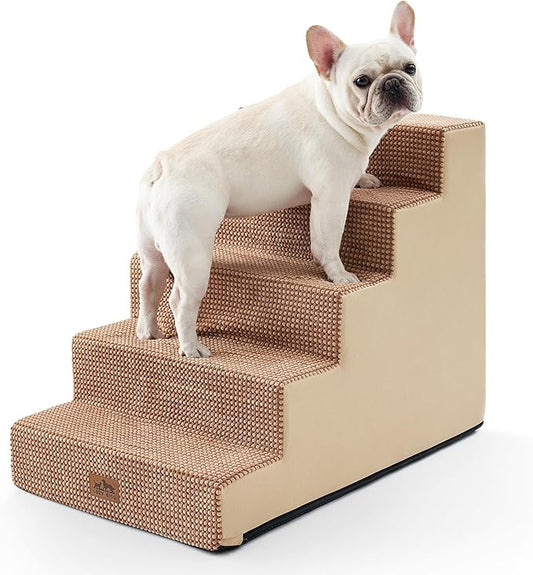 Dog Stairs for Small Dogs, 5 Tier Wider Pet Stairs for High Beds, 23.6" H Non-Slip Dog Steps for Old Cats, Puppies, Small Medium Dogs, 29.5x19.7x23.6 inch, Light Brown