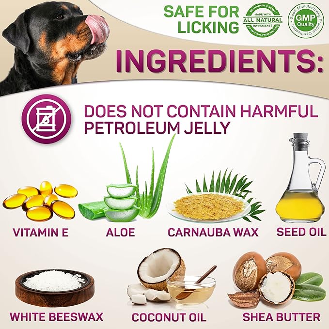 Dog Paw Balm for Dry Cracked Paws – Lick-Safe Moisturizer and Organic Paw Wax with Aloe & Vitamin E – Hot Pavement and Winter Snow Protection – Nose Safe – for All Breeds