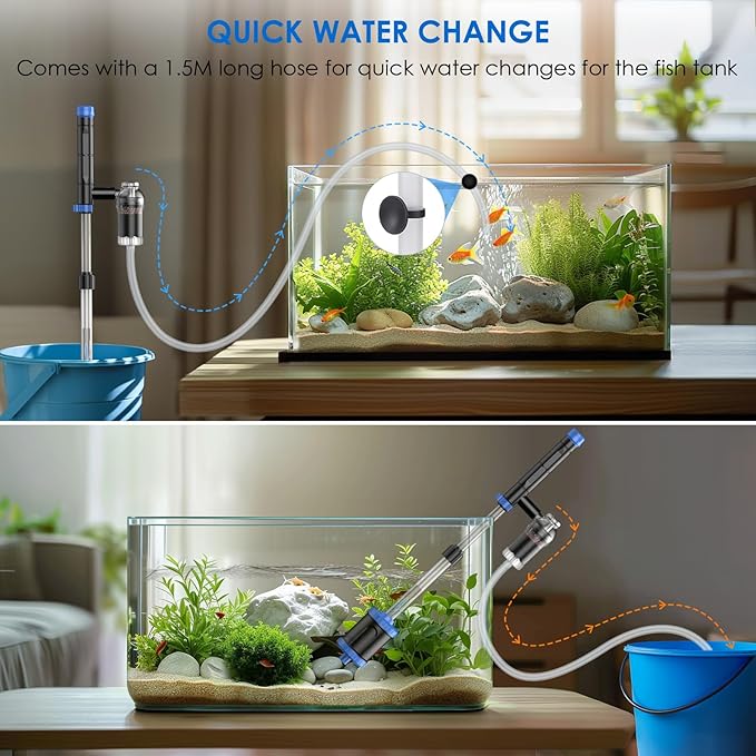 Electric Aquarium Vacuum Gravel Cleaner: 36W Fish Tank Cleaner Vacuum with Strong Suction for Water Change Wash Sand Algae Cleaner Water Shower and Water Circulation, Timed Off