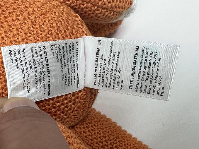 100% Organic Cotton Baby Toys Orange Fox Stuffed Animals for Newborn 7.1"
