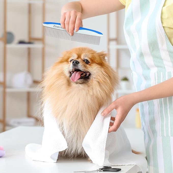 Dog Grooming Comb for Matting – Metal Dematting Comb with Stainless Steel Teeth & Non-Slip Handle (Style 1)