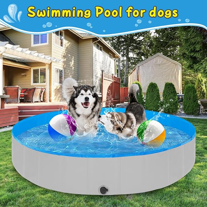 Foldable Dog Pool, 63" Kiddie Pool Hard Plastic, Portable Dog Swimming Pool for Large Dogs, Collapsible Pet Wading Pool & Bath Tub Outdoor Kids Pool Anti-Slip