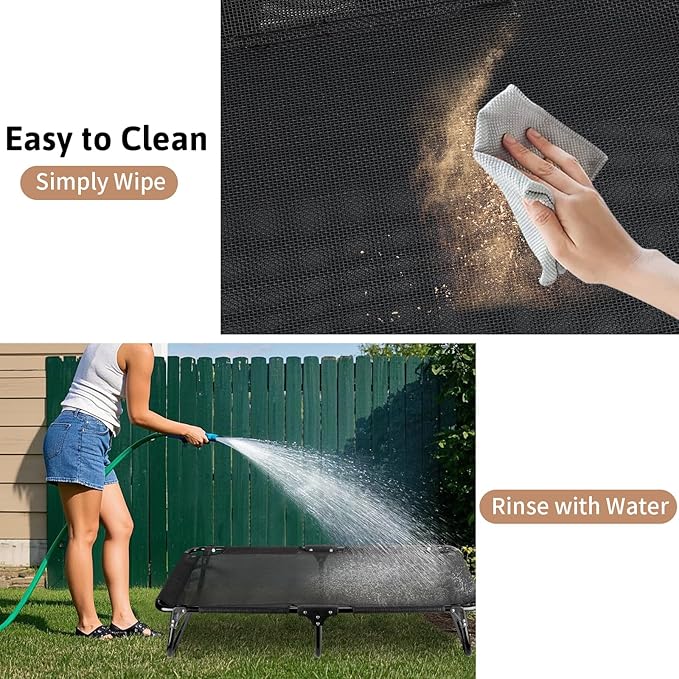 Elevated Dog Bed, Foldable Pet Bed with No Assembly, Cooling Raised Bed with Breathable Mesh, No-Slip Feet Durable Dog Cots Beds for Indoor & Outdoor Use, Black (L:43"x23"x7")