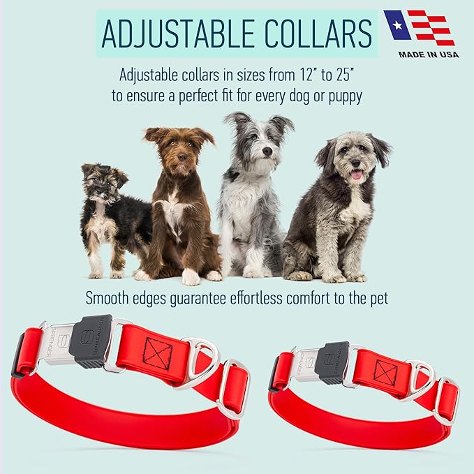 Dogline Biothane Waterproof Dog Collar with Herm Sprenger Stainless Steel Quick Release Buckle – Heavy Duty Tactical Durable Collar for Dogs – Comfortable and Safe Pet Collar, W 1" L 15-25", Red