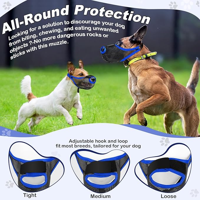 Dog Muzzle, Soft Air Mesh Muzzle for Small Medium Large Dogs Anti Biting Barking Chewing Scavenging, Breathable Adjustable Loop Pets Muzzle with Front Opening Design Allows Panting Drinking (Blue,XL)