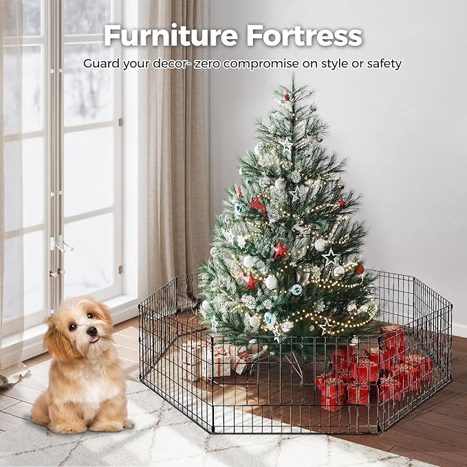 Foldable Dog Playpen 48" Height 8 Panels Metal Exercise Pen No Door - Indoor/Outdoor Dog Play Pen for Medium-Large Dogs, Portable Pet Fence for Yard Garden Camping, Black