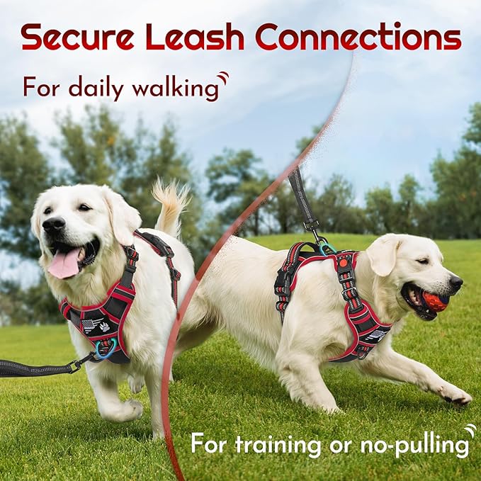 Eagloo Dog Harness Medium Sized, Easy Wearing with 3 Buckles, Adjustable No Pull Pet Harness with 2 Rings for Walking, No Chock Reflective Soft Padded Vest with Control Handle, Black & Red, M