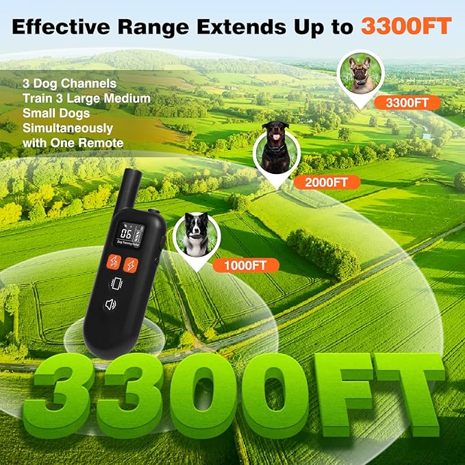 Dog Shock Collar for Small Medium Large Dogs - 3300FT IPX7 Waterproof Dog Training Collar with Remote, Rechargeable Electric Collar for Dog Training, 4 Training Modes, Fashlight, Adjustable Strap