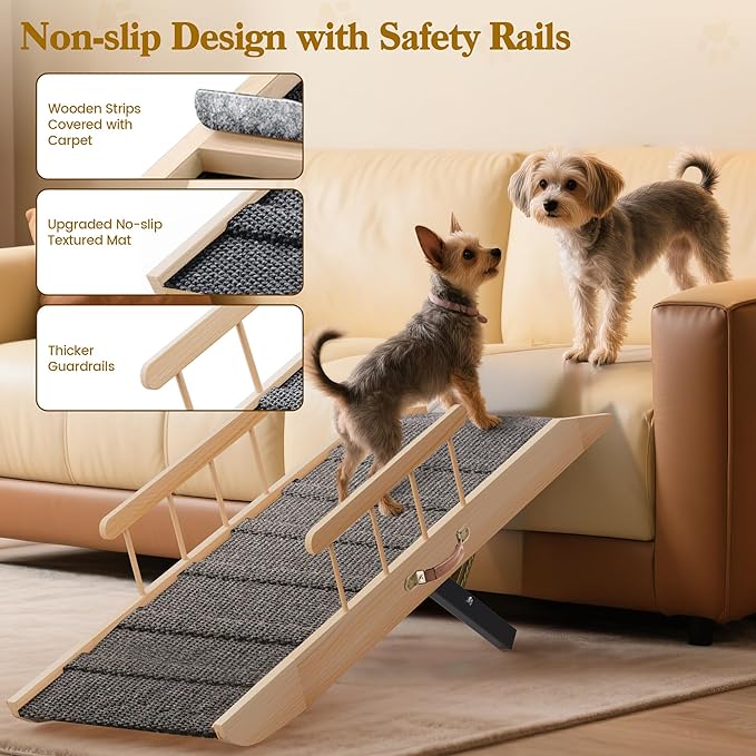 Dog Ramp for Bed Couch, Pet Ramp for Small Medium Old Dogs Cats with 10 Adjustable Heights from 5.91" to 19.69", 47" Long Portable Non-Slip Dog Bed Ramp for High Bed, Couch, Hold up to 200 LBS