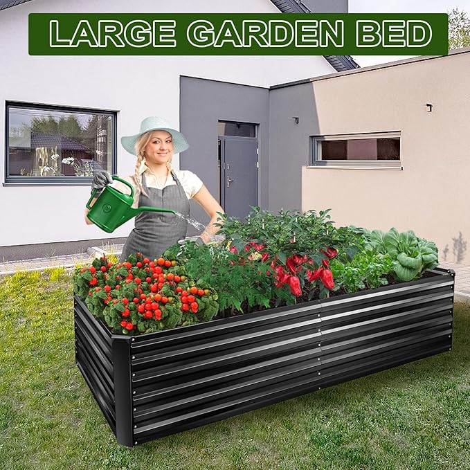 EDOSTORY Metal Raised Bed Garden Bed Kit, 8x4x2ft Tall Galvanized Planter Raised Garden Boxes Outdoor, Large Metal Raised Garden Beds for Flowers, Vegetables, Herbs