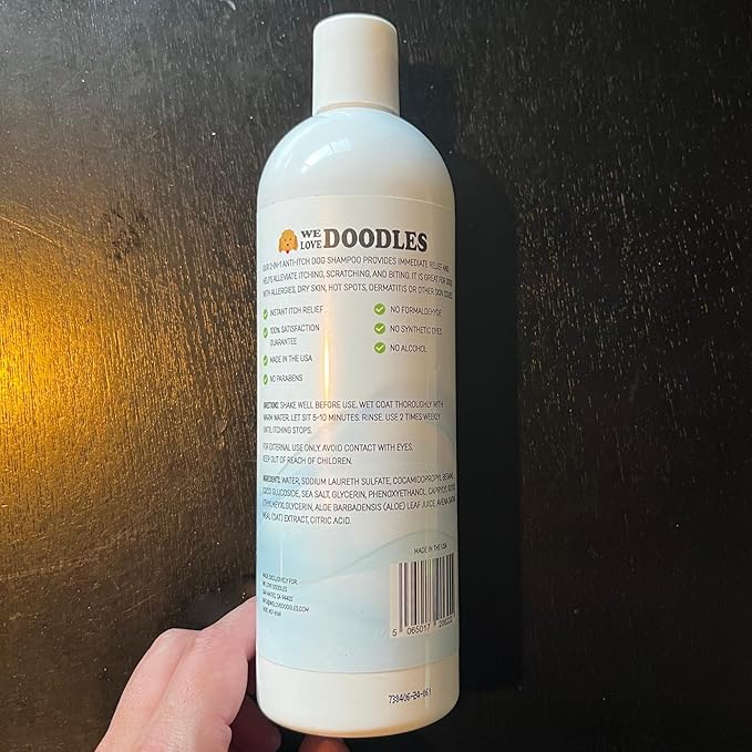 Premium Anti Itch Dog Shampoo for Sensitive Skin, Made in USA, Dry Skin Treatment for Dogs, Great for Allergies, Itching, Hot Spots, Natural Ingredients & Allergy Relief, 16 OZ [We Love Doodles]