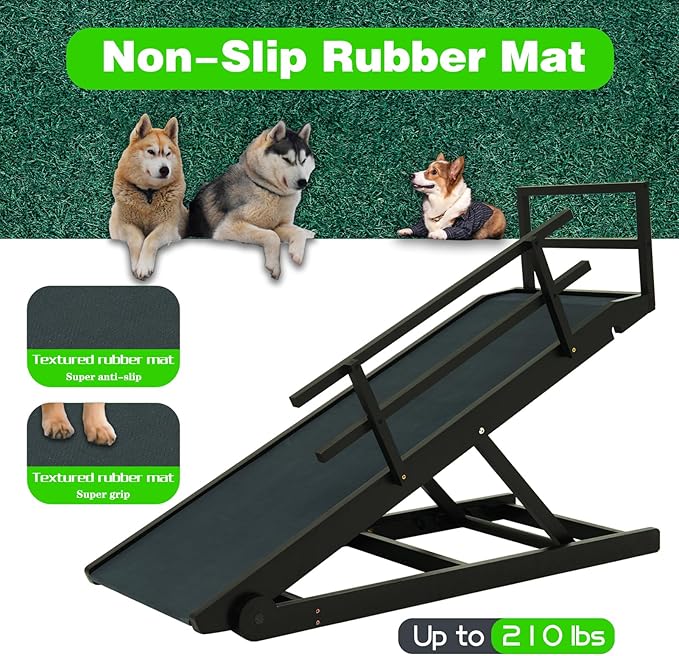 Dog Ramp for Bed, Dog Stairs for Small and Large Dogs, Portable Dog Steps for Bed, Couch, Car, Adjustable Folding Pet Ramp, Upgrade Rubber Pet Steps, Supports up to 210 lbs (Medium-Brown)