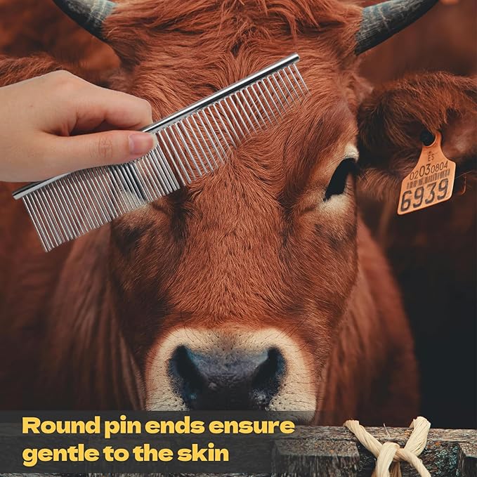 Biaungdo 2 Pcs Dog Grooming Combs Set, Metal Dog Comb for Removing Tangles and Knot, Cat Brush Grooming Tool for Long Haired Pets