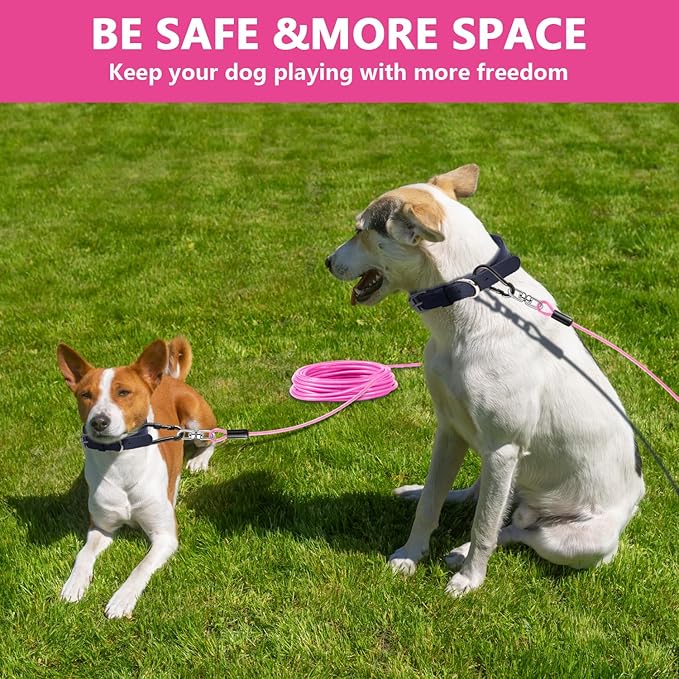 Dog Tie Out Cable 20FT-500Lbs,Heavy Duty Dog Leads&Tether for Yard with Swivel Hook,Small Large Dogs Leash Line for Outside,Rust Chew Proof Dogs Run Cable for Outdoor Camping (Pink, 20FT)