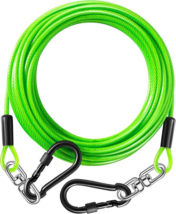 Dog Tie Out Cable 20FT-500Lbs,Heavy Duty Dog Leads&Tether for Yard with Swivel Hook,Small Large Dogs Leash Line for Outside,Rust Chew Proof Dogs Run Cable for Outdoor Camping (Green, 20FT)
