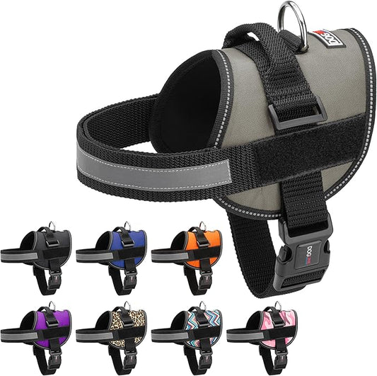 Dogline Dog Harness, Reflective No-Pull Adjustable Vest with Handle for Walking, Training, Service Breathable No - Choke Harness for Small, Medium or Large Dogs Room for Patches Grey XL 33"-46"