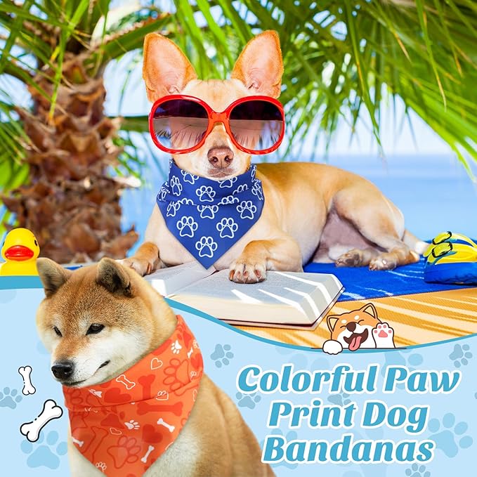 100 Pieces Paw Print Dog Bandanas Bulk Paw Bandanas for Dogs Soft Bibs Adjustable Triangle Doggie Scarves for Small Medium Large Pets Party Costume