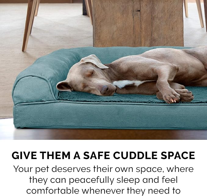 Furhaven Cooling Gel Dog Bed for Large Dogs w/ Removable Bolsters & Washable Cover, For Dogs Up to 95 lbs - Plush & Suede Sofa - Deep Pool, Jumbo/XL