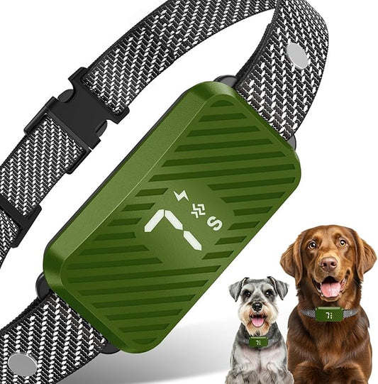 Dog Bark Collar for Large Medium Small Dogs, Rechargeable No-Bark Collar, Smart Barking Collar, Effective Bark Collar with 7-Level Sensitivity, 3 Beep & Vibration Modes, Waterproof, Green