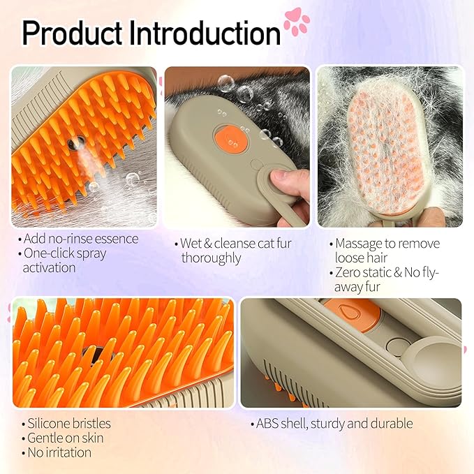 Steam Pet Brush, Steaming Cat Brush, 2025 New 3 in 1 Pet Steam Groomer Brushes, Lifweb-E-Comb,Massaging and Cleaning Hair Removal Multifunctional for Cats and Dogs.(Orange 1Pcs)