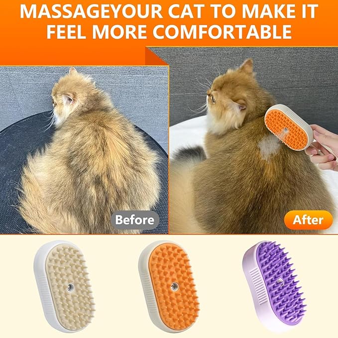 4 in 1 Cat Steam Brush Rechargeable pet spray comb Steam Brush for Cats and Dogs, Massage, Cleaning, Shedding & Combing Multifunctional Hair Removal Anti Static Grooming Tool for home (White)