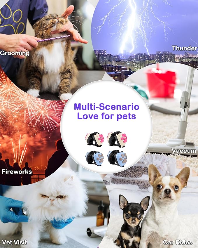 Calming Earmuffs for Cats and Small Dogs - for Anxiety Relief - Noise Canceling for Fireworks, Thunderstorms, Pet Grooming & Force Drying - Dog Ear Muffs Noise Protection (White, Small)