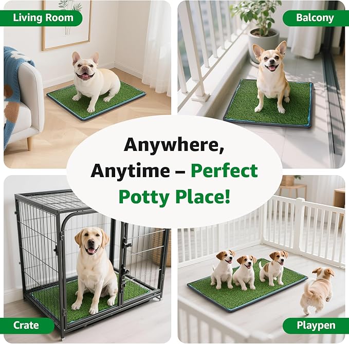 Dog Grass pad with Tray,45”x 29” Indoor Dog Potty with 2 Packs Replacement Artificial Fake Grass-5 Packs Disposable Puppy Pads,for Puppy Training Apartment,Outdoor Use