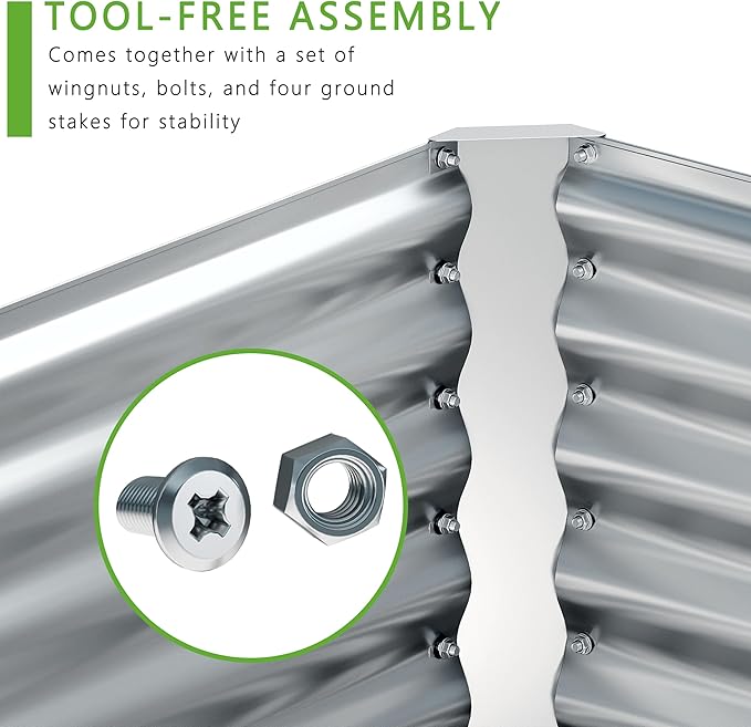 EKX 8x4x2FT Galvanized Raised Garden Bed, Raised Garden Bed Kit-Metal Planter Box Outdoor,Planting for Vegetables, Fruits,Herbs, Flowers-Slive