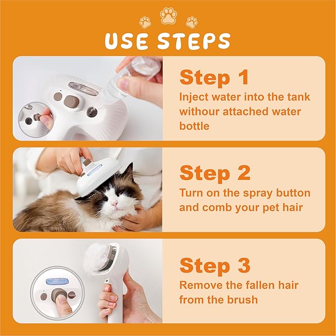 Cat Steam Brush, Dog Brush for Shedding, Pet Spray Hair Removal Comb, Pet Grooming Brush for Short & Long Haired Dogs & Cats,Spritz Defur Comb with Waterless Shampoo (White)
