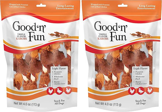 Good'n'Fun Triple Flavored Rawhide Kabobs for Dogs, 2 Pack, 4 oz
