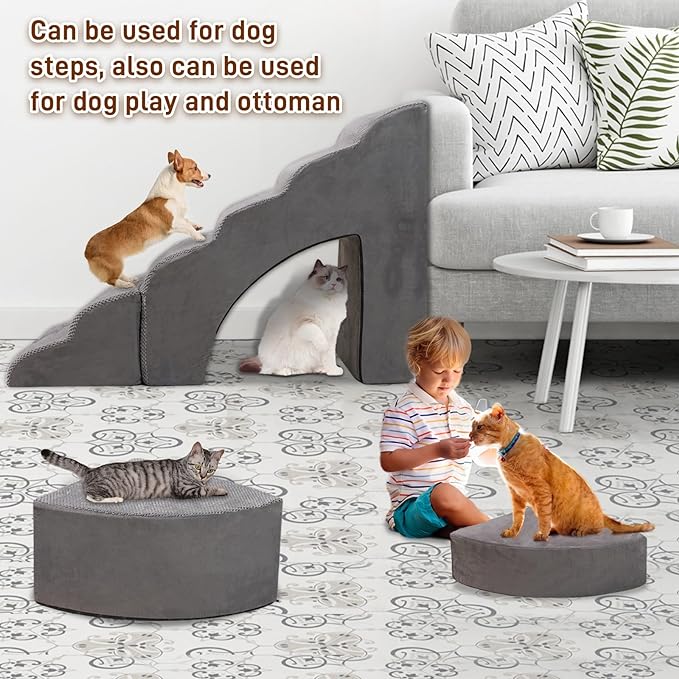 Foam Dog Stairs & Steps Ramps for High Beds 30 inches Tall for Small Dogs and Cats, LitaiL 6 Step Pet Stairs Steps for High Beds 30 inch Large Dogs, Non-Slip Dog Ramps for Older Cat