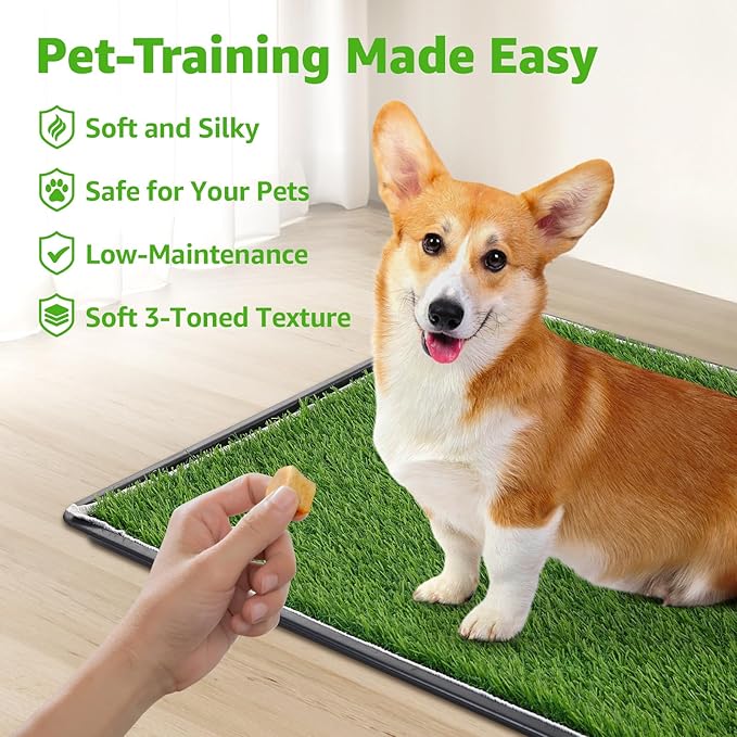 Dog Grass Large Potty Patch, Dog Litter Boxes Artificial Grass Bathroom Turf for Pet Training, Washable Puppy Pee Pad, Perfect Indoor/Outdoor Portable Potty Pet Loo (Potty system-47.6"x29.2")