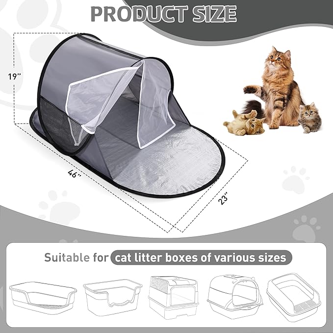 Foldable Cat Litter Box Enclosure - No Assembly Needed All-in-One Privacy Cover for Large Litter Boxes | Spill-Proof Design, Easy to Clean & Collapsible Storage (46"x23"x19")