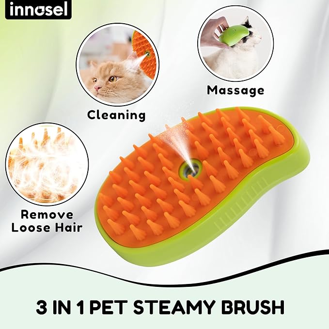 Cat Steam Brush for Shedding, Steamy Grooming Comb with Anti-Static Spray for Cats & Dogs, Gentle Defur Comb for Tangled & Loose Hair, Ergonomic Pet Mist Brush Design, Cepillo de Vapor para Gato Perro