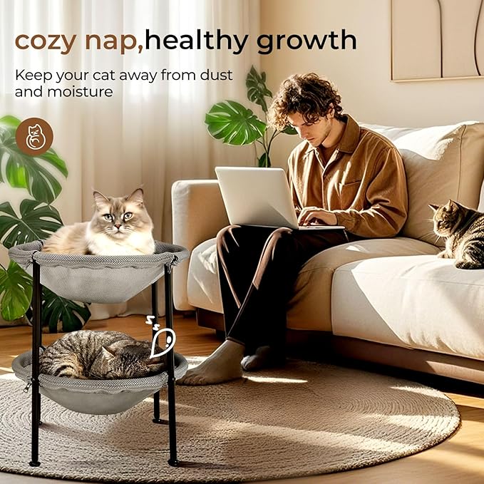Double Cat Hammock Bed，Elevated and Raised Cat Beds for Indoor and Large Cats